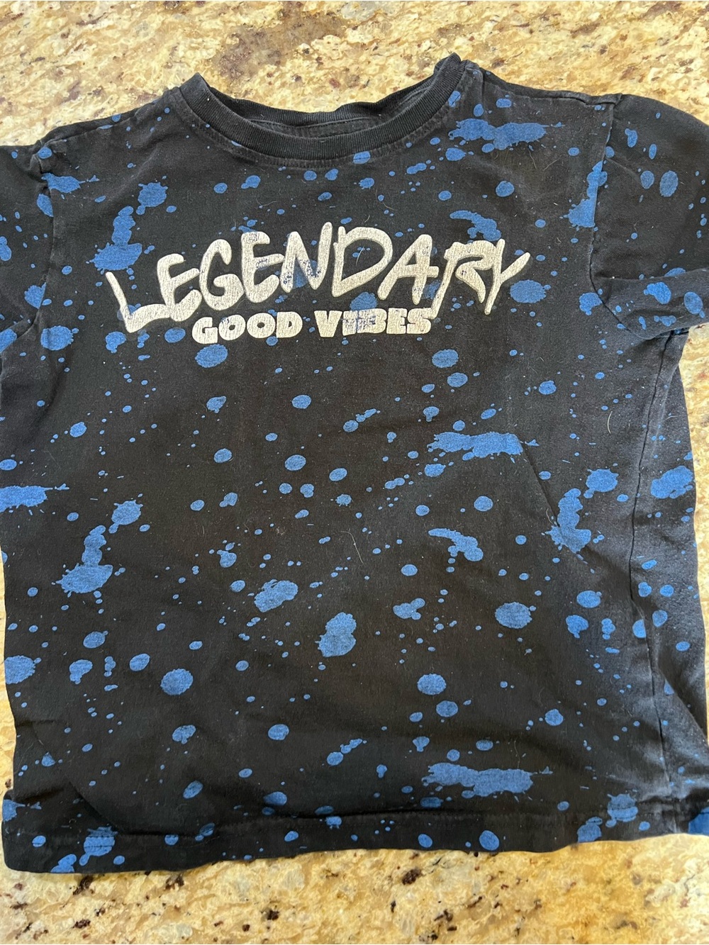Kids Black 'Legendary Good Vibes' Short-Sleeve Tee with Blue Splatter